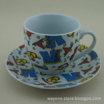 Coffee Cup and Saucer Set for Promotional Purposes, Fashionable Design, Full Decal